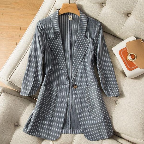 

women's suits & blazers women 2021 spring autumn fashion striped coats female casual outwears ladies single button overcoats chic outwe, White;black