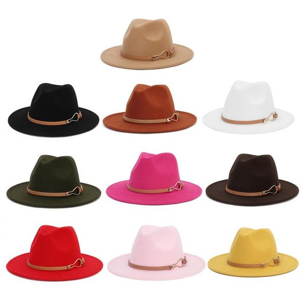 

wide brim hats fedora hat men women belt four season felt fashion black jazz bucklet fedoras chapeau sombrero mujer, Blue;gray