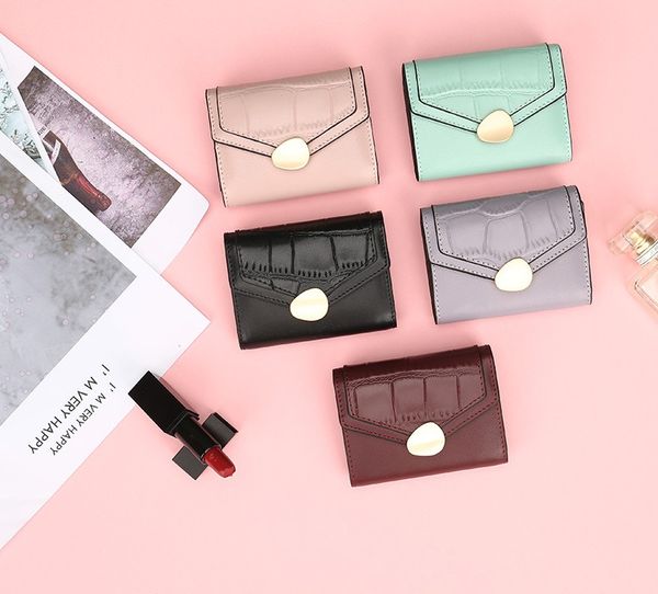 

women short organizer wallet solid color hasp mini wallets womens bags wholesale credit card genuine leather black/red/grey q24x30, Red;black