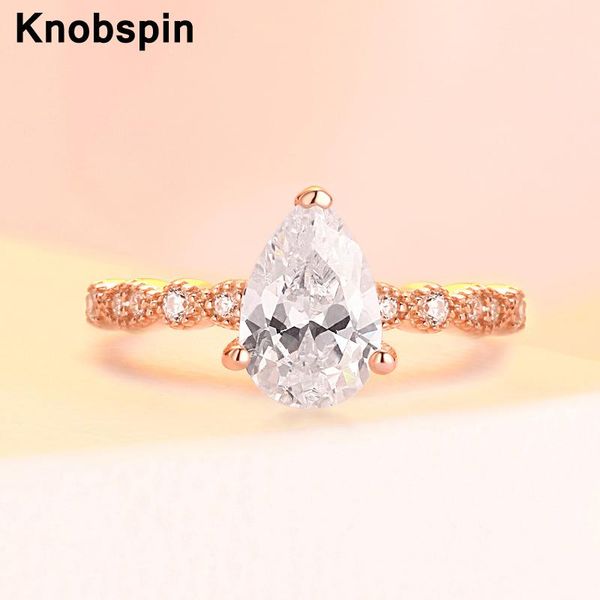 

cluster rings knobspin 100% 925 sterling silver water drop wedding for women high carbon diamond party fine jewelry wholesale, Golden;silver