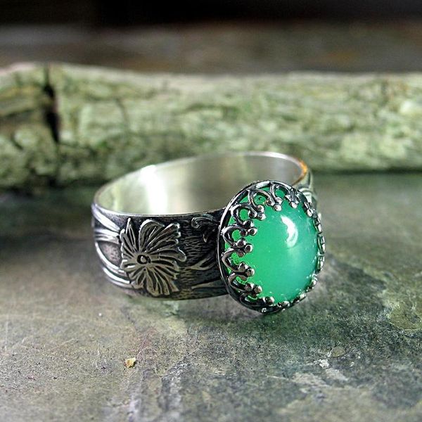 

cluster rings 2021 est boho for men or women ellipse large green stone vintage old silver color jewelry pattern knuckle m844, Golden;silver