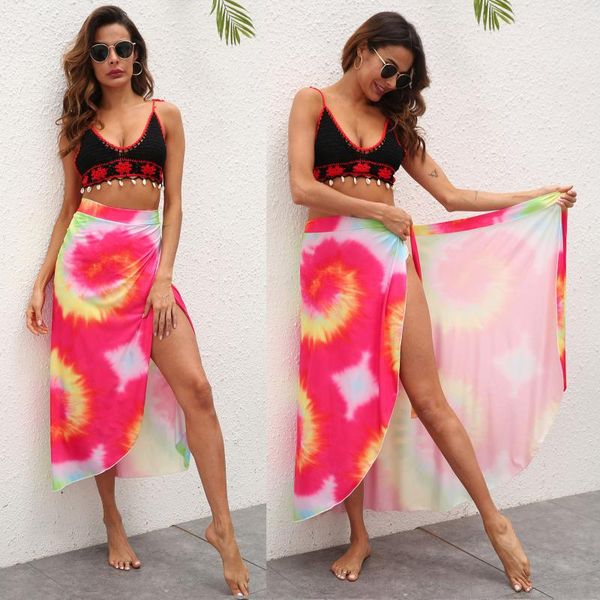 

womens swimwear women tie dye pareo skirt cover up wrap kaftan sarong beach wear candy color bikinis cover-ups skirts, White;black