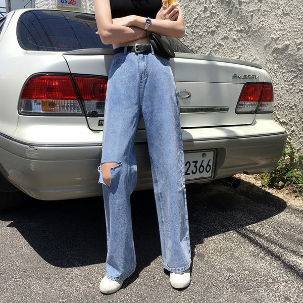 

2021 new korean style women's summer jeans, loose and elegant pants, high waist, leisure, wide legs, fashion, wlko, Blue