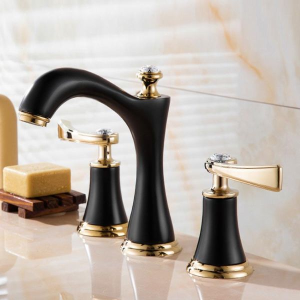 

bathroom sink faucets european three-hole 8-inch basin faucet cold and warm copper cabinet split three sets of titanium gold