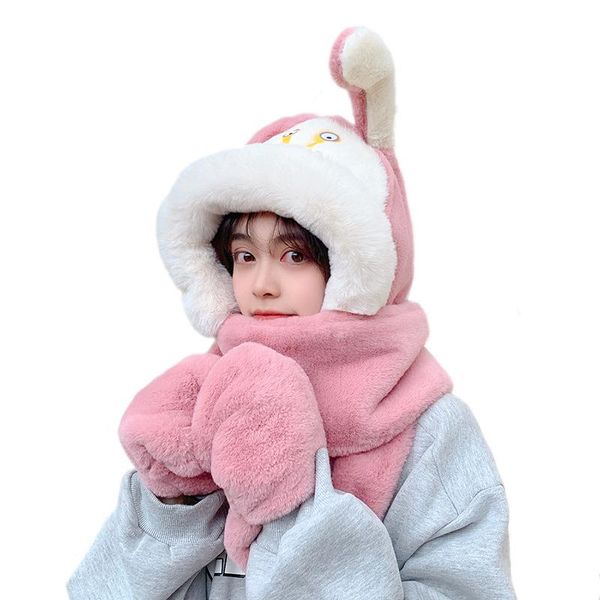 

hats, scarves & gloves sets sparsil winter hat scarf and glove for women plush faux fur cute ear 3 piece set female warm soft fullfy, Blue;gray