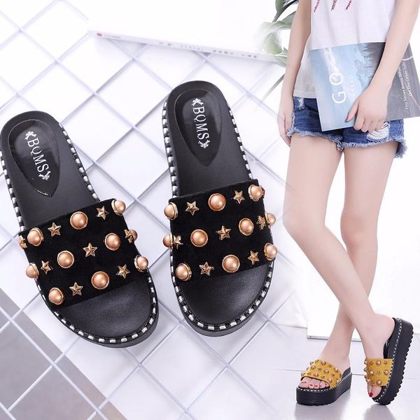 

slippers women 2021 fashion solid leather outdoor summer shallow female shoes platform, Black