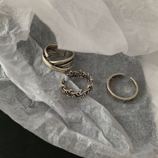 

kdf simple and versatile make old roman digital female band rings hip hop fashion niche ringear fashion design open index finger, Silver
