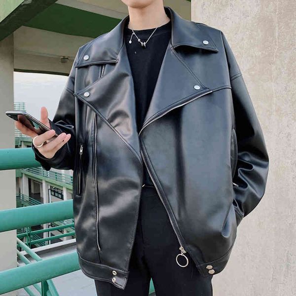 

men's leather & faux of the long-sleeve men released solid color baseball plutonium motorcycle leather jackets trench coat russian casu, Black