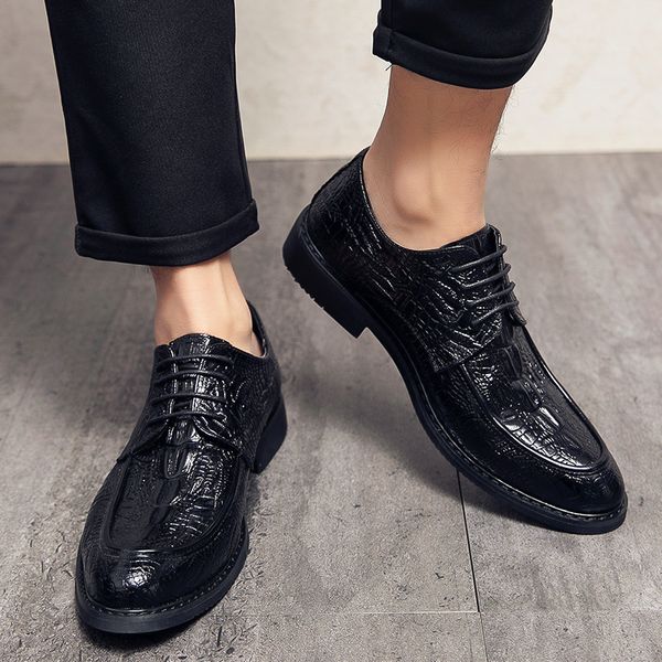 

464748 size british business dress mens fashion pointed korean style hair stylist crocodile pattern one pedal leather shoes mens cross-borde, Black