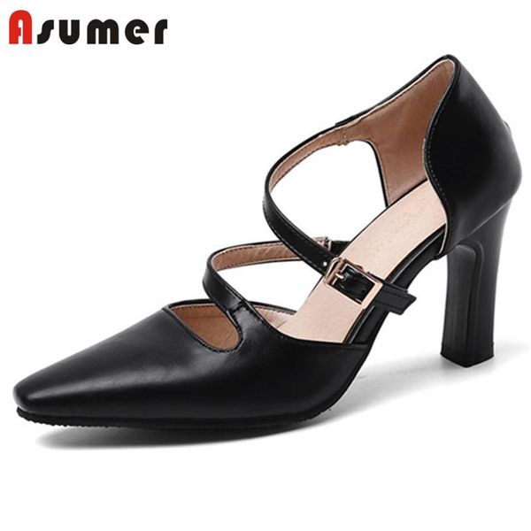 

dress shoes asumer 2021 pumps women pu buckle simple party spring summer single ladies big size, Black