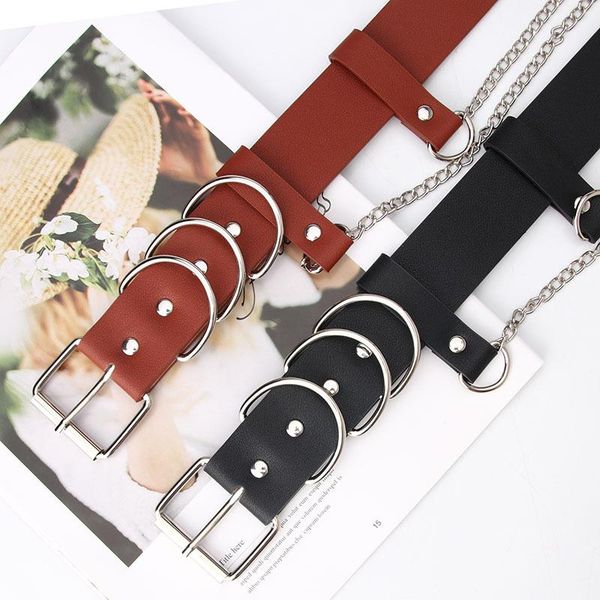 

european and american women's belts, suspenders, punk ins style, versatile belt, men's cool work pants gold chain belt belts, Black;brown