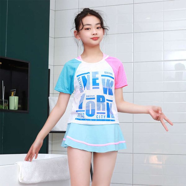 

multi style girls' swimsuit korean fashion children's split solid color simple, Blue