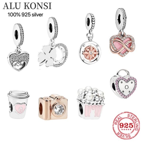 

luxury original 100% 925 sterling silver charms beads for women fashion cup compass love heart diy jewelry gift, Black