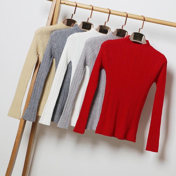 

women's sweaters queechalle 2021 autumn winter half turtleneck knitted pullover sweater solid long sleeve slim casual female top, White;black