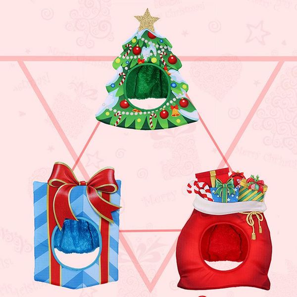 

party hats red green christmas tree hat lucky bag gift box funny novelty plush warm kawaii cute xmas santa claus cap theme favors