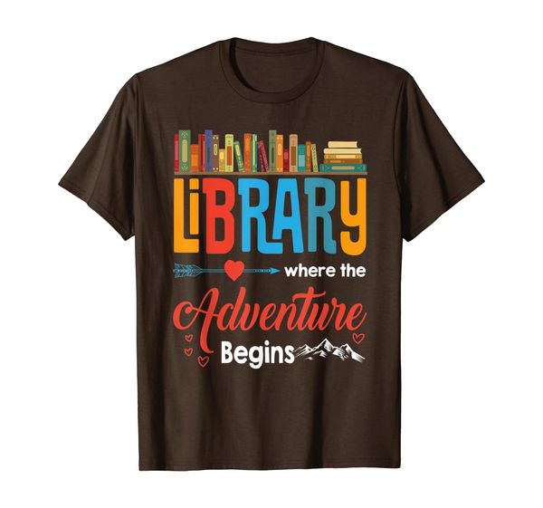

library where the adventure begins funny reading book t-shirt, White;black