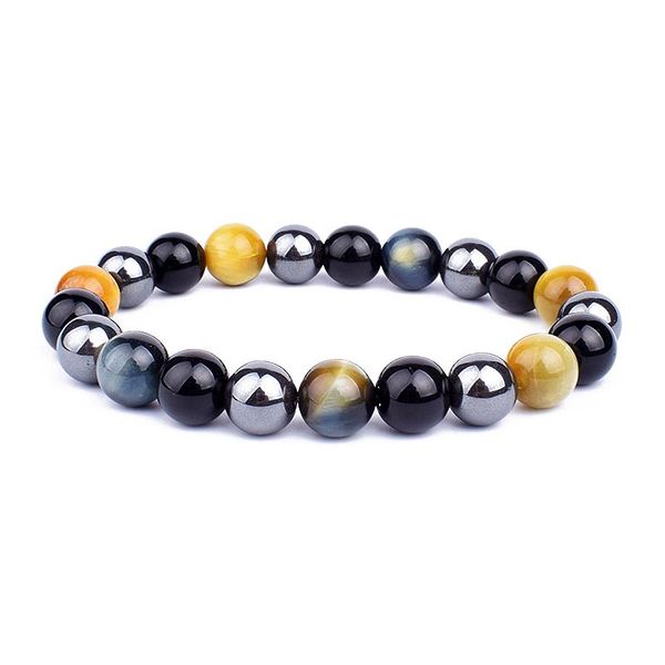 

beaded, strands obsidian hematite tiger eye bracelets men 6/8/10mm beads energy triple protection soul reiki healing jewelry pulsera, Black
