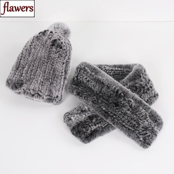 

hats, scarves & gloves sets arrival women knitted genuine fur scarf hat lady warm luxury real rex hats good quality muffles caps, Blue;gray