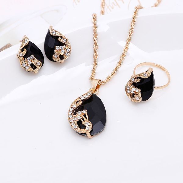 

noble crystal water droplets necklace earring ring jewelry set wing decorated 1129 q2, Silver