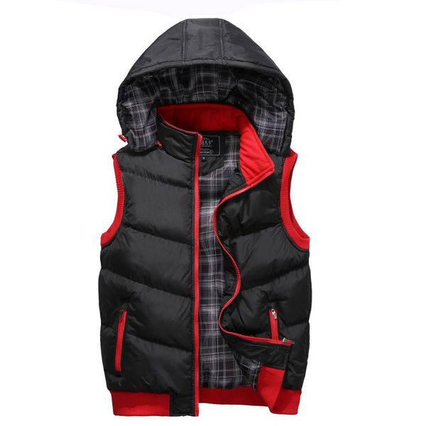 

men's vests hooded sleeveless vest down cotton waistcoat, Black;white
