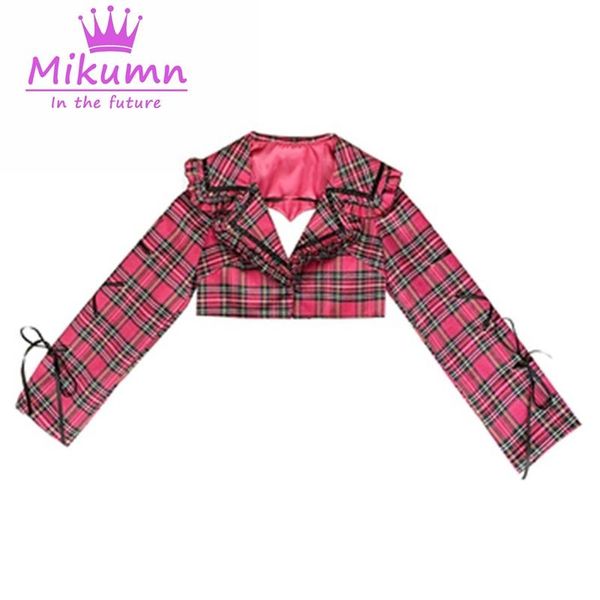 

arrival fashion women plaid jacket harajuku girls sweet love hollow out lace-up short coats female outwear punk streetwear women's jack, Black;brown