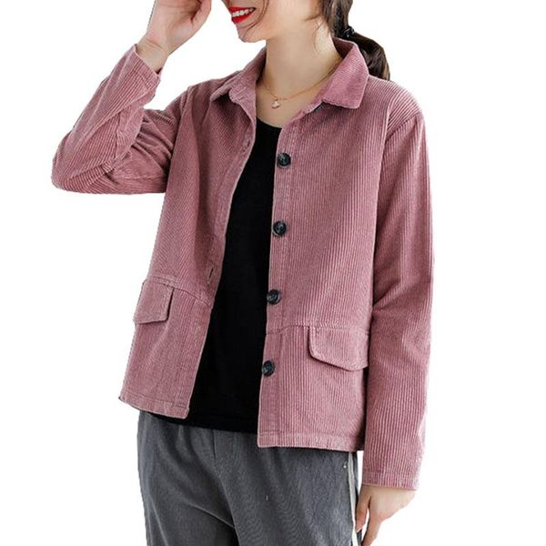 

women's jackets women fall 2021 outerwear elegant corduroy jacket oversized loose retro coat female fashion casual office spring ok1067, Black;brown
