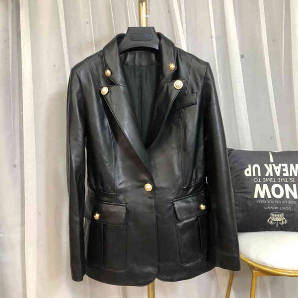 

women's jackets spring fall designer sheep of women genuine leather blazers learner jacket c356, Black;brown