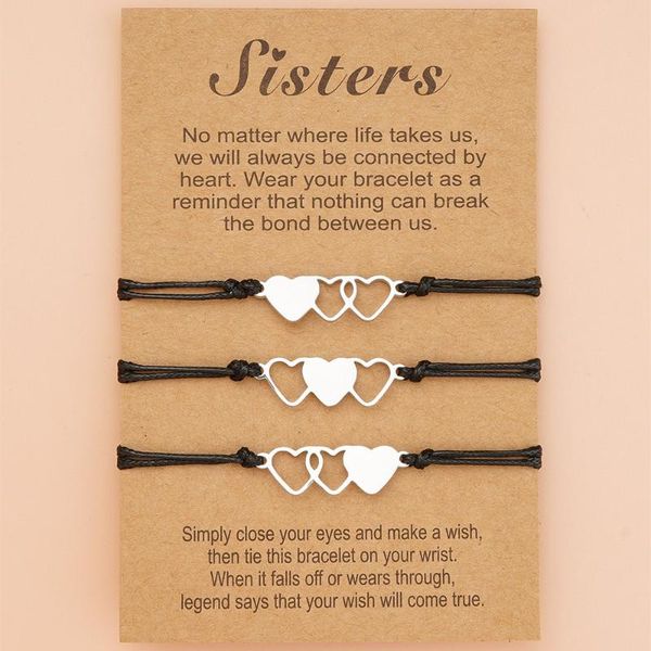 

charm bracelets 3pcs/set sister friendship bracelet heart charms stainless steel friends fashion jewelry rope chain, Golden;silver