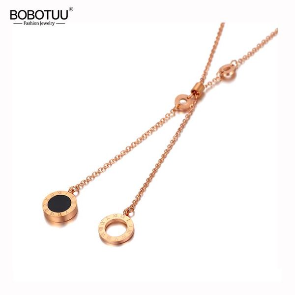 

pendant necklaces bobotuu trendy 316l stainless steel shell circle rose gold chain link choker necklace for women girl bn20072, Silver