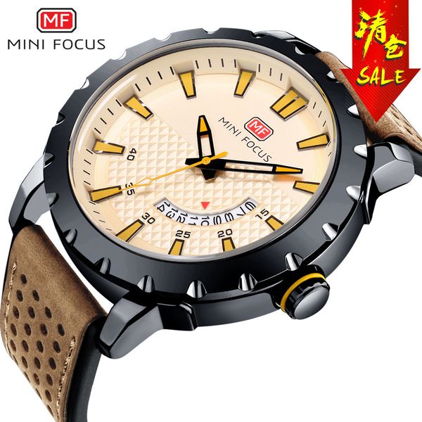 

fashion watches /mini focus men's business watch japanese movement calendar luminous waterproof leather strap 0150g, Slivery;brown