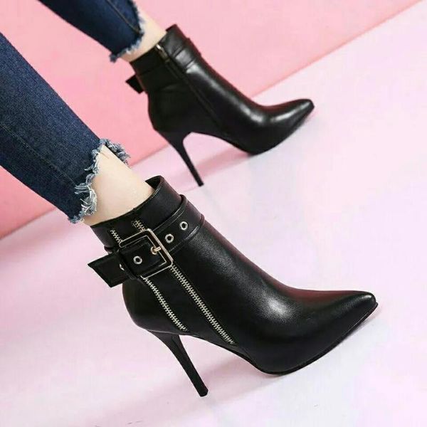 

boots cresfimix female fashion black pu leather autumn office high heel women sweet beige comfort botas femininas a9041