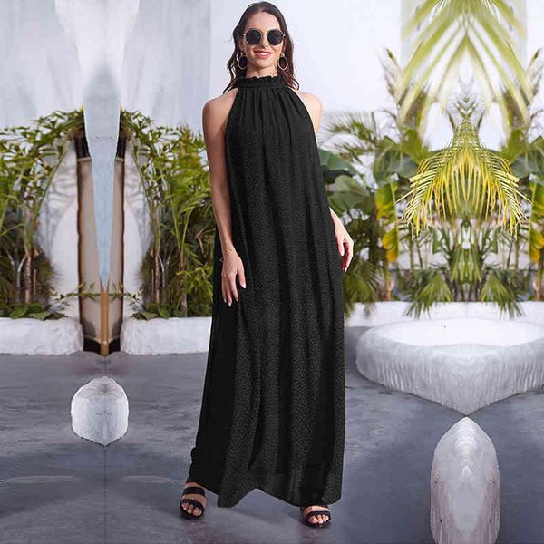 

dresses bohemian long halter dot half turtleneck sleeveless print casual spring summer holiday women vhno, Black;gray