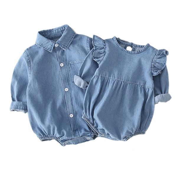 

cute denim bodysuits newborn baby clothing girls infant autumn body suits for 0-24m jumpsuit 210315, Blue