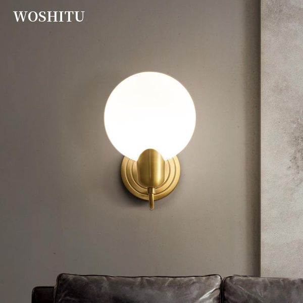 

nordic led wall lights for bedroom living room modern round milk glass lamp shade gold bathroom home decor lighting