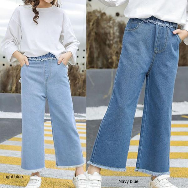 

girls jeans for kids spring autumn holes trousers children fashion light blue loose denim pants