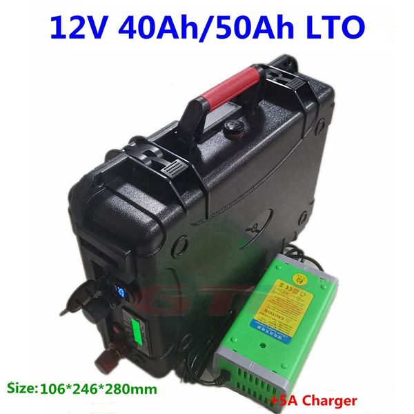 Pacco batteria portatile LTO 12V 40Ah 50Ah al litio titanato con BMS per lampada per caravan con inverter solare per barca + caricatore 5A