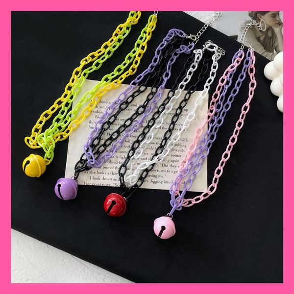 

pendant necklaces cute cartoon candy color bell choker necklace harajuku funny acrylic multilayer for women girl cool party jewelry, Silver