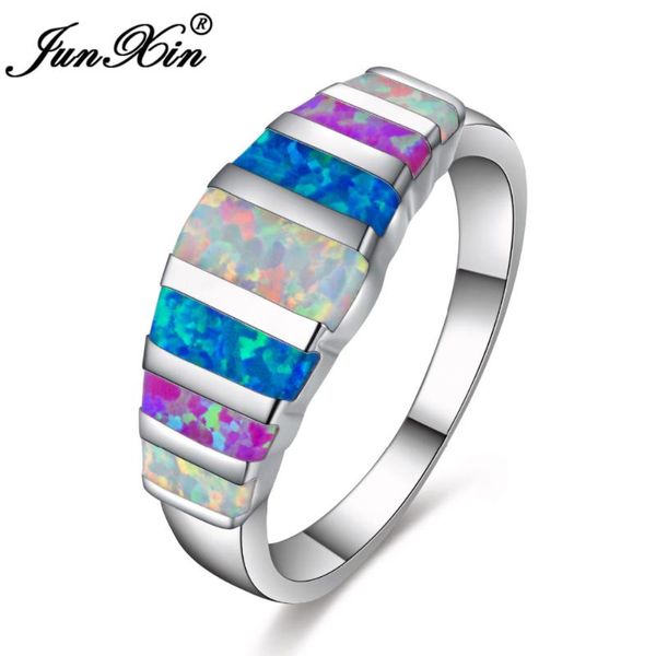 

wedding rings junxin mystic silver color jewelry colorful rainbow fire opal for women christmas ring rs0214, Slivery;golden
