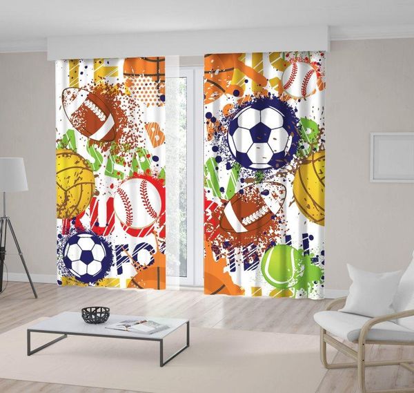 

curtain & drapes baseball football basketball rugby ball pattern colorful fun artwork printed yellow green brown