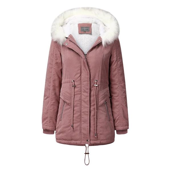 

women's down & parkas casual warm jacket hooded slim winter plus velvet cotton medium length coat waistcoat clothing, Black