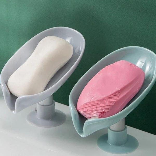 

soap dishes leaf shape green box plastic shower tray holder creative sucker bathroom water-storage sleeve