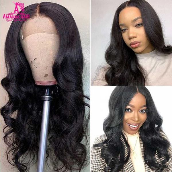 

amanda brazilian body wave wig 180 density 13x4 lace front human hair wigs remy wavy closure 4x4 wig1, Black;brown
