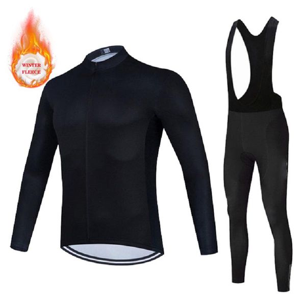 

racing sets pure black winter cycling clothing thermal fleece jersey men bicycle jacket bike ropa ciclismo, Black;blue