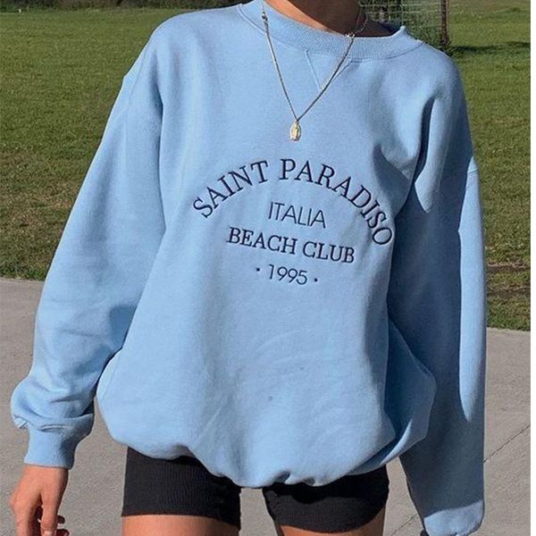 

sweater sleeve streetwear 2021 spring s pink embroidered letter oversized crewneck woman's sweatshirt, White;black