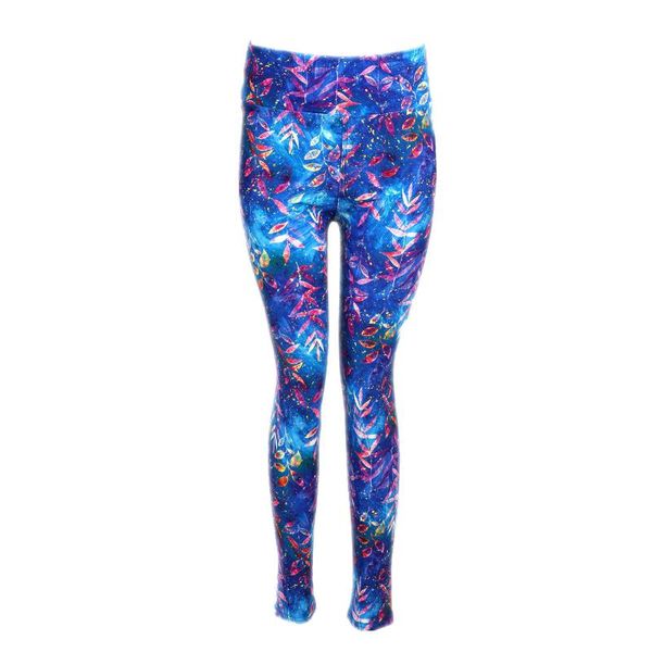 

women's leggings mommy daughter abstract flower blue legging, Black