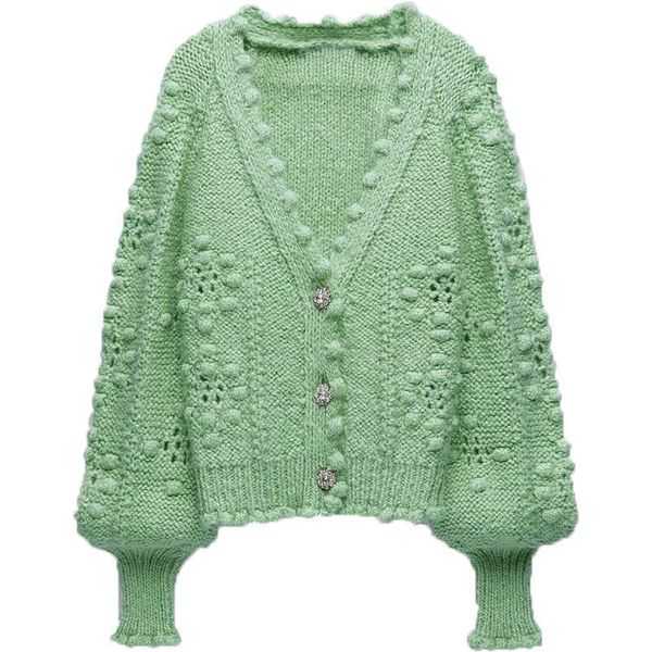 

perhaps u women sweet v-neck loose floral texture cardigan hollow sweater d3009 210529, White