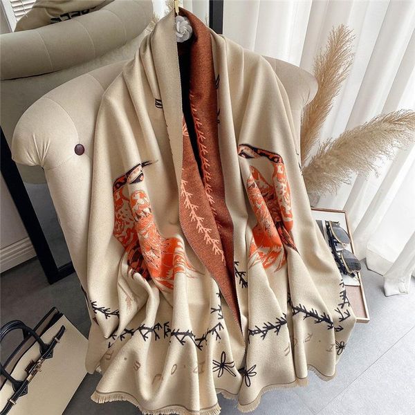 

scarves luxury long thick blanket shawl floral print cashmere pashmina autumn winter travel all-match women wraps bufanda, Blue;gray