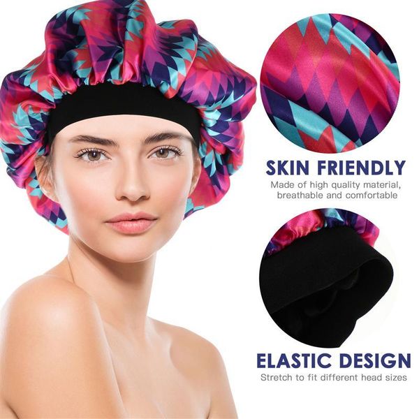 

woman sleeping hat fashionable pattern satin elastic band cap shower caps