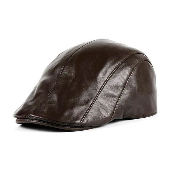 

berets fashion 2021 men solid beret hat sun vintage genuine leather peaked sboy sunscreen real sheepskin cap, Blue;gray