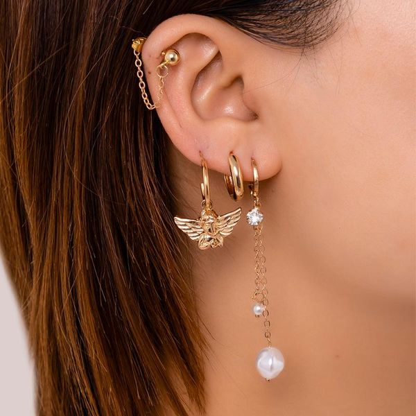 

dangle & chandelier ingemark 4pcs/set kpop circle hoop earrings set for women geometirc angel pearl hanging earring brincos 2021 female boho, Silver